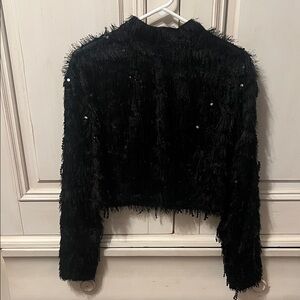 H&M Black Textured Crop Top with Sequin Details